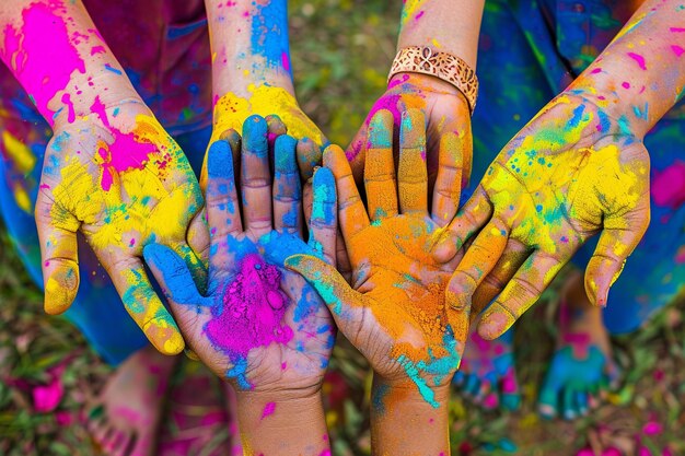 Foto mãos segurando pó vibrante celebrações coloridas do festival holi