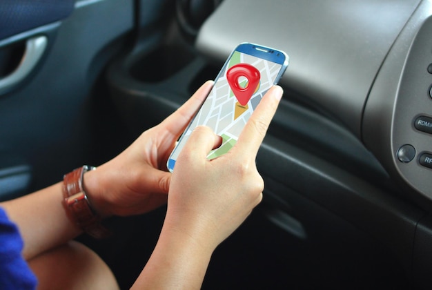 Map locationGps punto de navegación camino de viaje Aplicación en teléfono inteligente renderización 3D