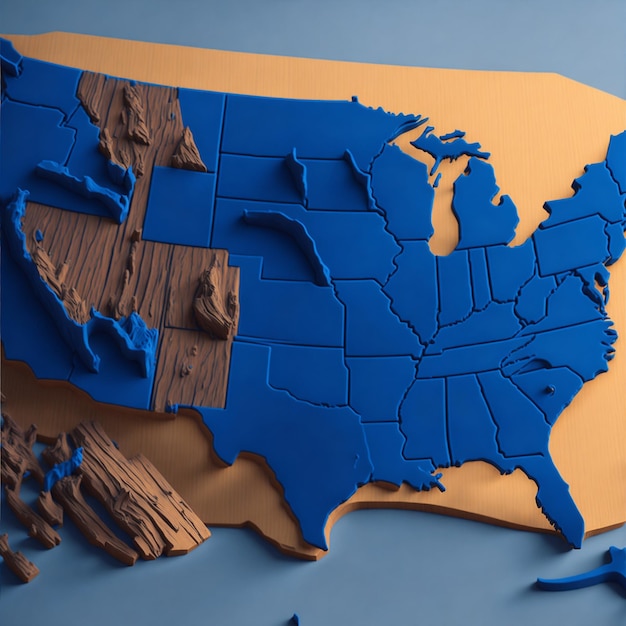 Foto mapa 3d da américa ilustração fundo azul