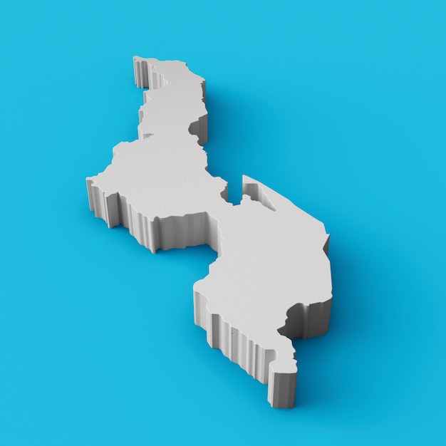 Mapa 3D do Malawi Geografia Cartografia e topologia Ilustração 3D da superfície azul do mar