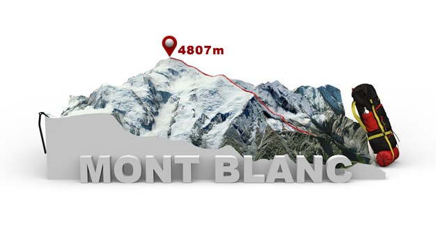 Foto mapa 3d do mont blanc e elevação em metros