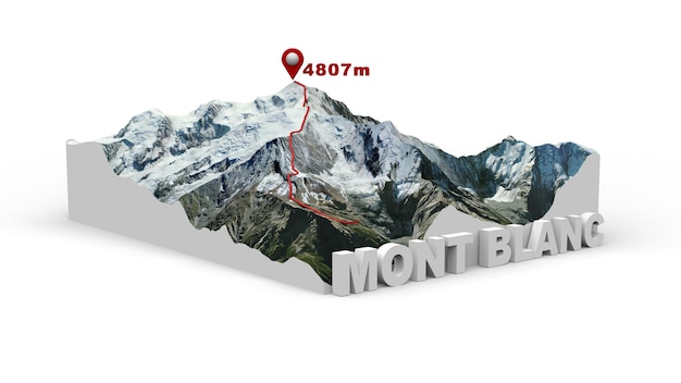 Foto mapa 3d de mont blanc y elevación en metros