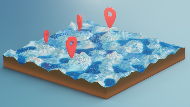 Mapa 3D de sección transversal con marcadores de punto rojo