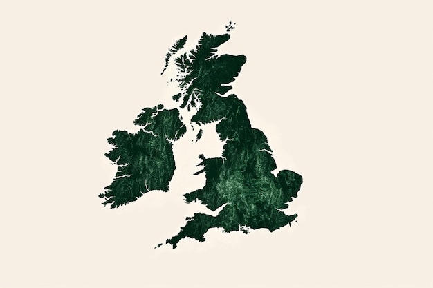 Foto mapa abstracto de gran bretaña e irlanda diseño de marco de alambre verde fondo blanco roto