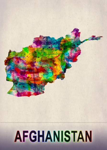 Mapa de Afganistán en acuarela