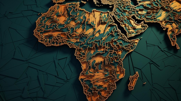 Foto mapa africano en una microestructura de rastro digital ilustración 3d