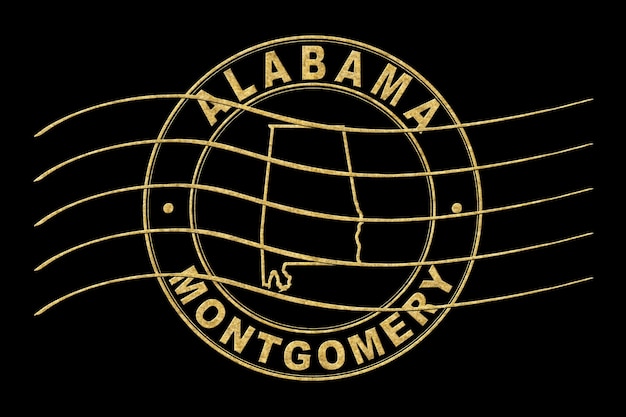 Mapa de Alabama Timbre postal de pasaporte Timbre de viaje