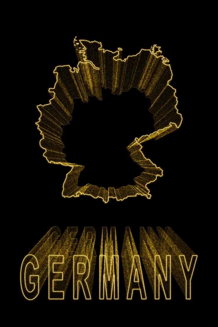 Foto mapa de alemania, mapa de oro sobre fondo negro, efecto oro