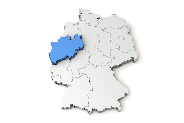 Mapa de alemania que muestra la representación d de la región de renania del norte y westfalia