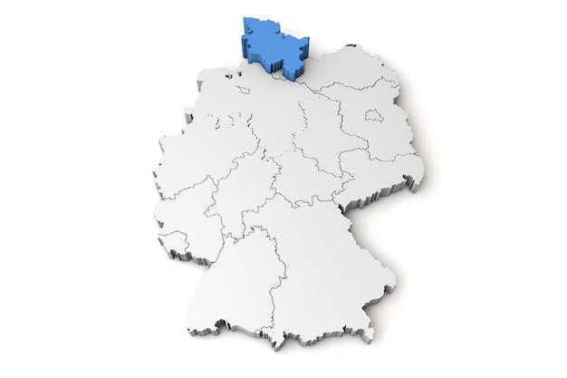 Mapa de alemania que muestra la representación d de la región de schleswig holstein