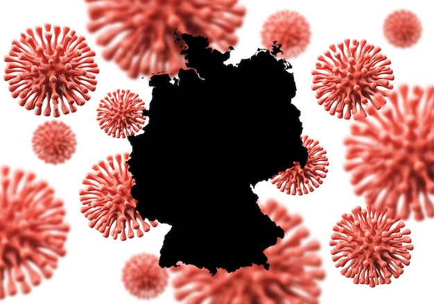 Mapa de Alemania sobre una representación científica de fondo de microbios de virus d