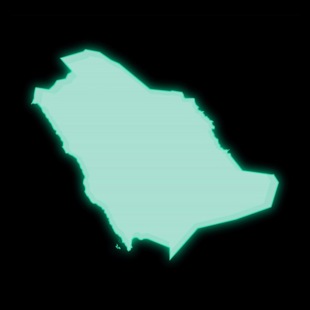 Mapa de Arabia Saudita, vieja pantalla de terminal de computadora verde, sobre fondo oscuro
