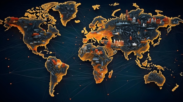 Mapa arafed del mundo con muchos edificios. IA generativa.