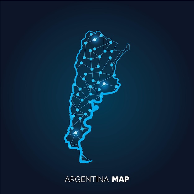 Mapa de Argentina hecho con líneas conectadas y puntos brillantes