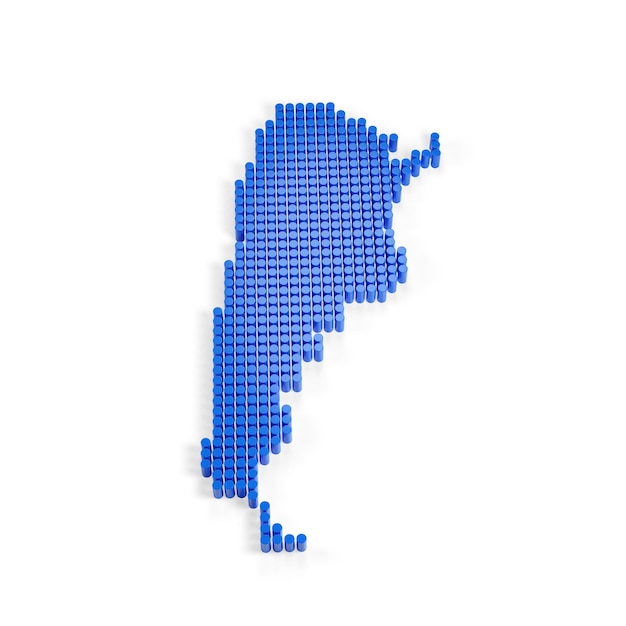 Mapa argentino con columnas azules aisladas sobre fondo blanco ilustración 3d
