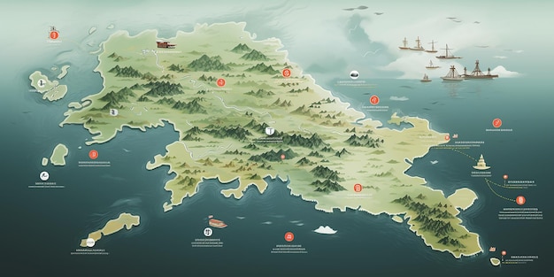 Mapa de las atracciones turísticas de la ruta marítima de Japón Fondo transparente PNG PSD Destino de viaje