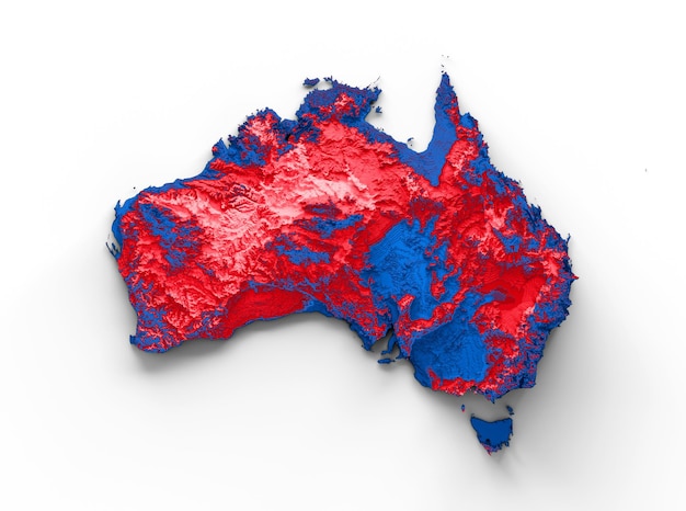 Foto mapa de australia con la bandera colores rojo y amarillo mapa en relieve sombreado ilustración 3d