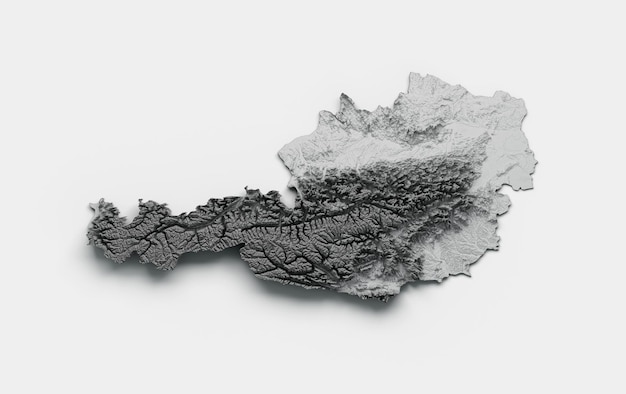 Mapa de Austria Bandera de Islandia Relieve sombreado Mapa de altura de color en blanco y negro sobre fondo blanco 3d