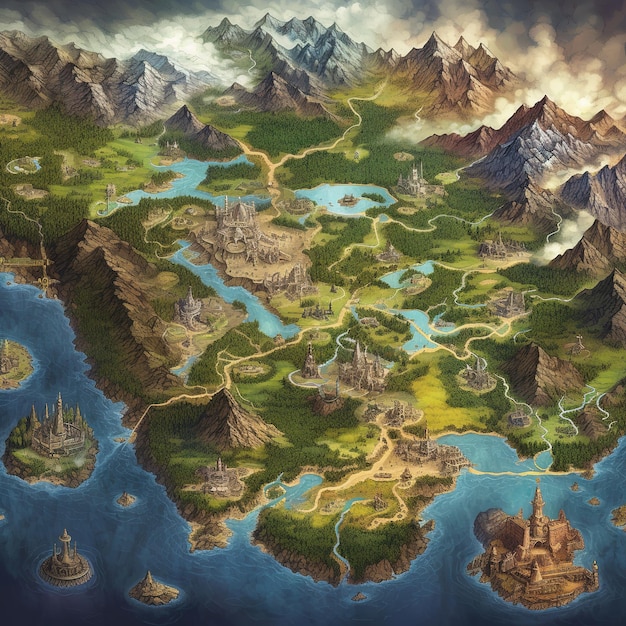 El mapa de la aventura de concepto de fantasía