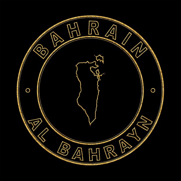 Foto mapa de bahréin sello dorado fondo negro