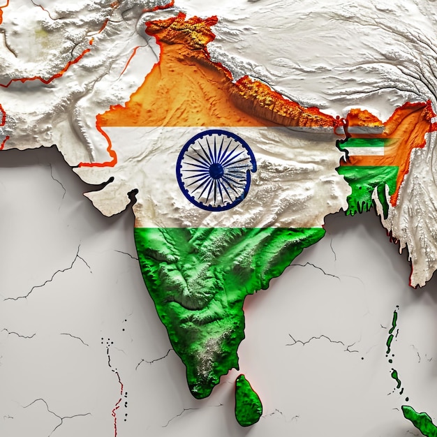 Mapa de la bandera del país de la India sobre fondo blanco