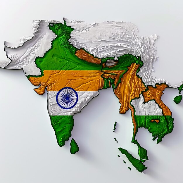 Mapa de la bandera del país de la India sobre fondo blanco