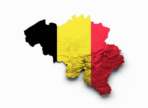 Foto mapa de bélgica bandera relieve sombreado mapa de altura de color sobre fondo blanco ilustración 3d