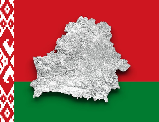 Mapa de Bielorrusia Bandera de Bielorrusia Relieve sombreado Mapa de altura de color sobre fondo blanco Ilustración 3d