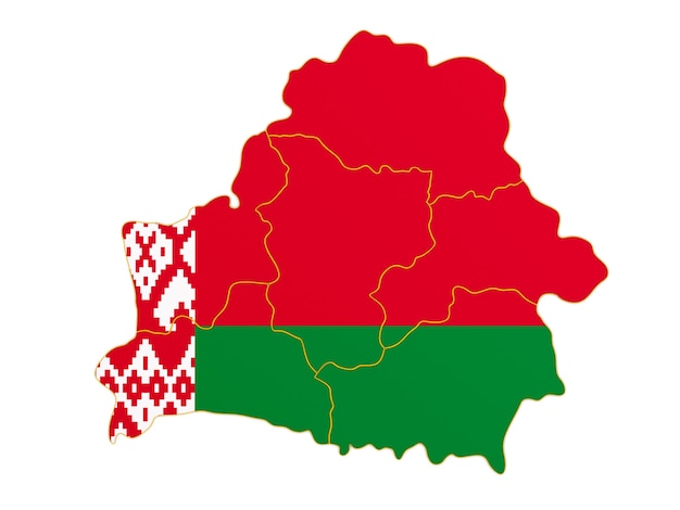 Mapa de Bielorrusia sobre fondo blanco. Ilustración 3D aislada