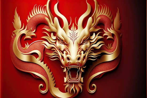 Mapa de bits de retrato de primer plano de cabeza de dragón chino rojo