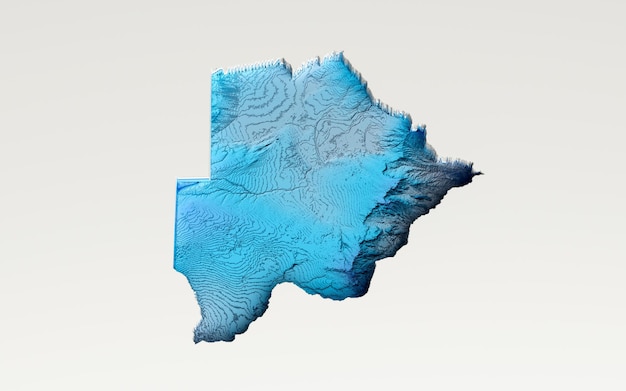 Mapa de Botswana de agua azul profundo 3d Mapa de textura de relieve sombreado sobre fondo blanco Ilustración 3d