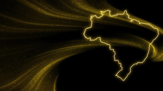 Mapa de Brasil, mapa de brillo dorado sobre fondo oscuro