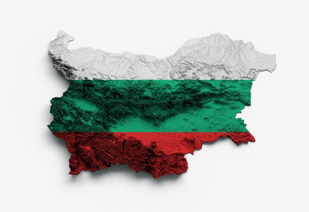 Foto mapa de bulgaria bandera de bulgaria relieve sombreado mapa de altura de color sobre fondo blanco ilustración 3d