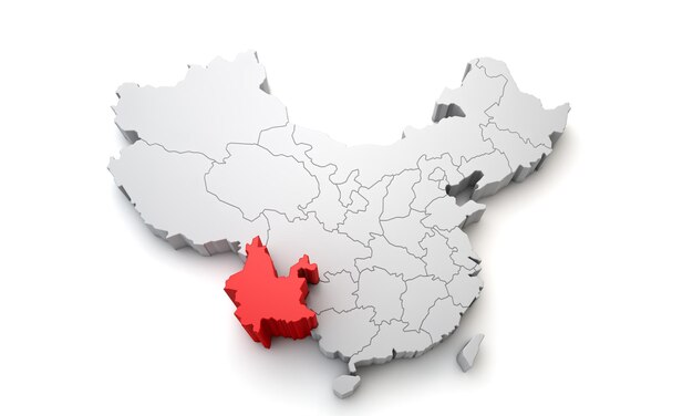 Mapa de china que muestra la representación d del área regional de yunnan