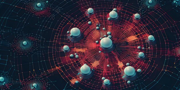 Mapa circular de puntos y líneas de datos sobre un fondo azul al estilo de redes de fluidos