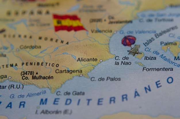 Mapa de la ciudad de Alicante en España concepto de viaje