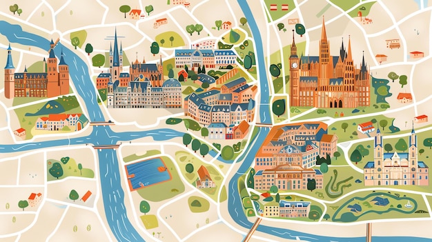Un mapa de una ciudad europea ficticia