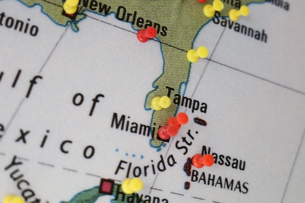 El mapa de la ciudad de Miami y Tampa Pushpin