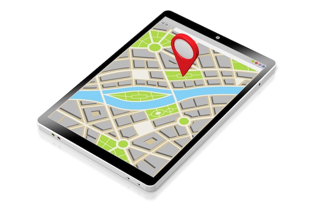Mapa de la ciudad y pines de destino en una ilustración 3D de teléfono inteligente