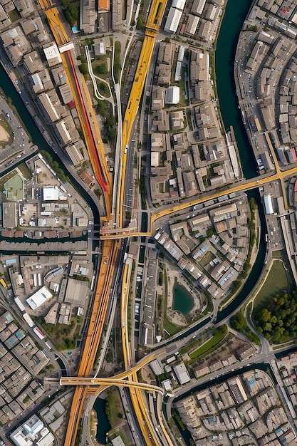 Foto un mapa de una ciudad con un puente y un río