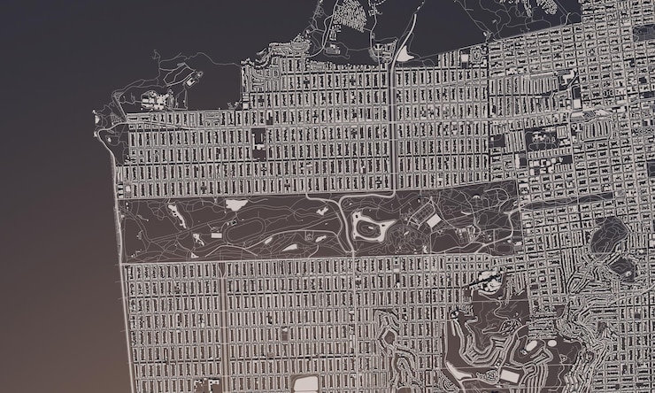 Foto mapa de la ciudad de san francisco d renderizado vista satelital aérea