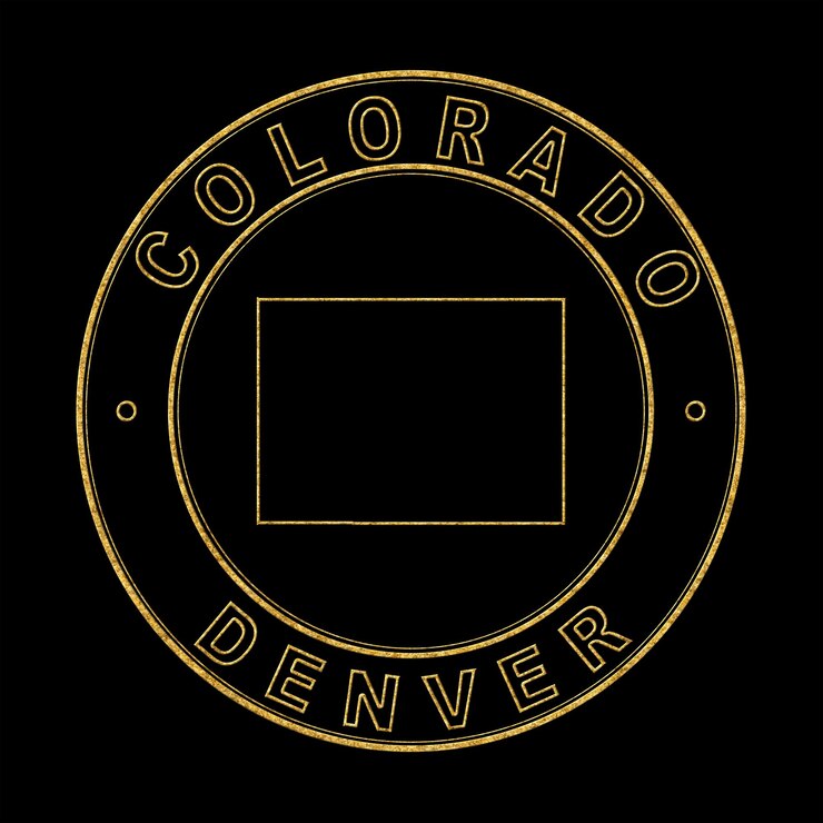Foto mapa de colorado sello dorado fondo negro