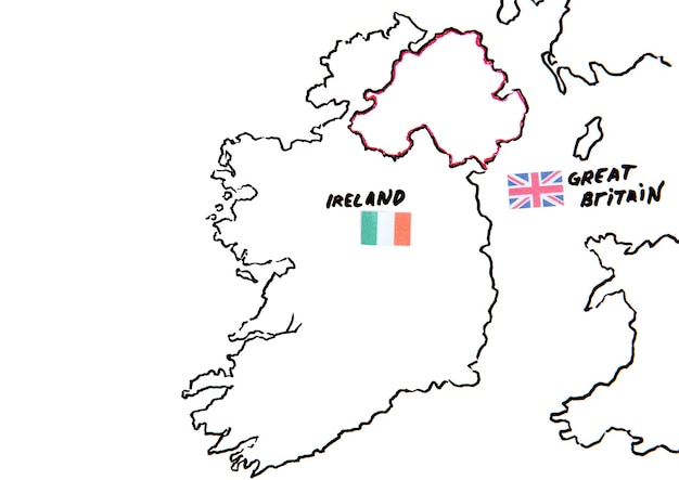 Mapa del concepto de disputa territorial de Irlanda y el Reino Unido