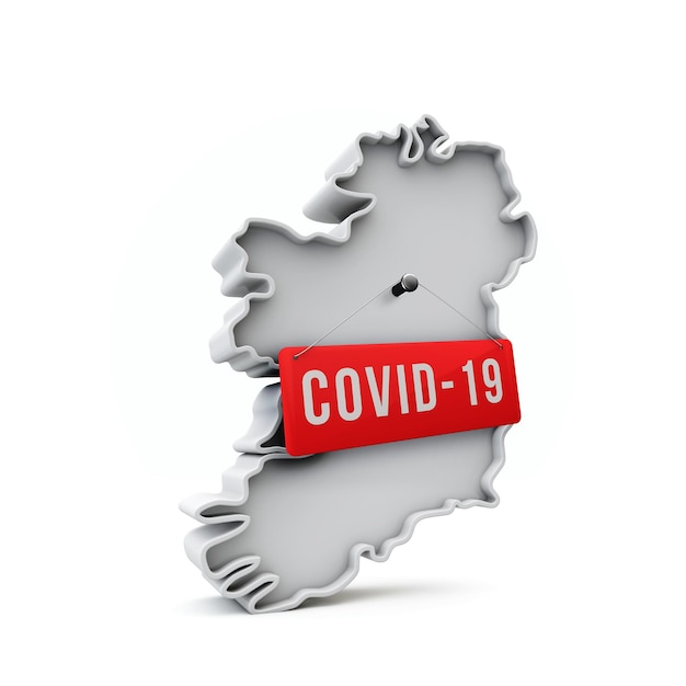 Mapa d simples da Irlanda com renderização d de rótulo vermelho covid