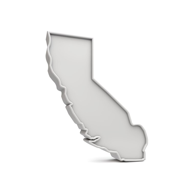 Foto mapa d simples do estado americano da califórnia em renderização d cinza branco