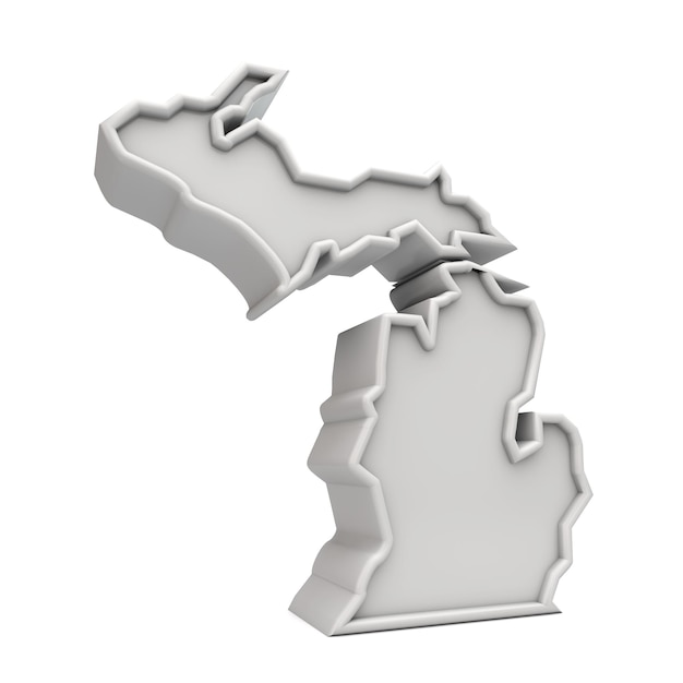 Mapa d simples do estado americano de michigan em renderização d cinza branco