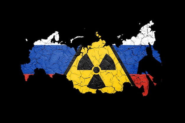 Mapa da bandeira russa com sinal de arma nuclear agressão militar russa