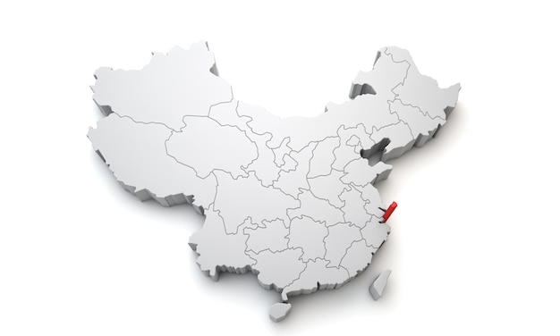 Mapa da china mostrando a renderização da área regional de xangai