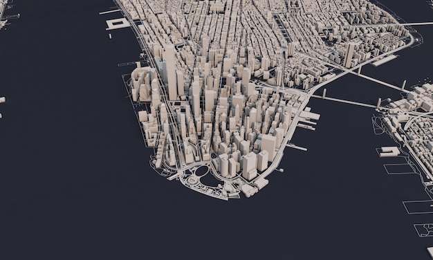 Mapa da cidade de Nova York d renderizando a vista aérea de satélite