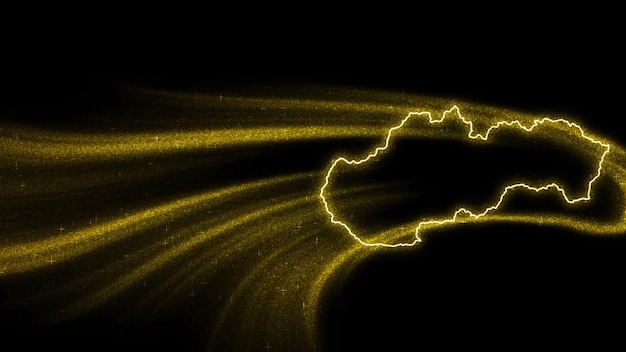 Mapa da Eslováquia, mapa de glitter dourados em fundo escuro